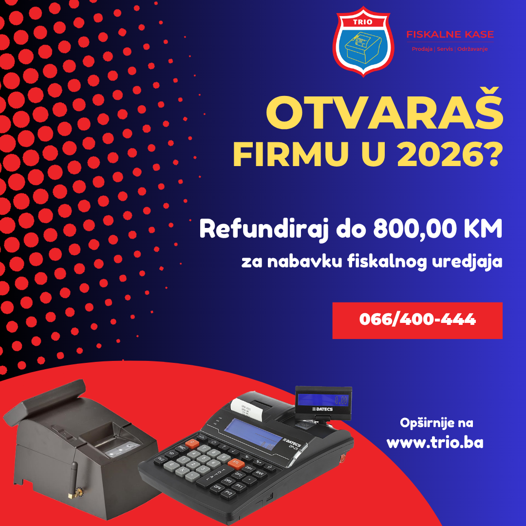 Refundacija do 800 KM za nabavku fiskalnog uređaja